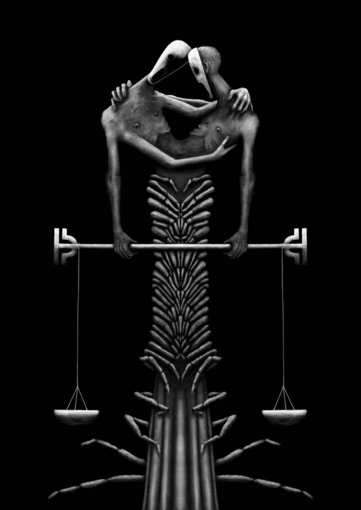 Digital illustration done in Procreate on iPad Pro. Dark, grotesque & horror artwork. Zodiac illustration.